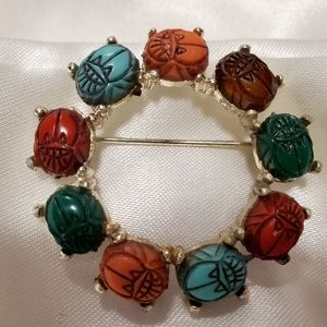 ❗️3/30$ Unique Vintage Brooch Multicolored Ethno Theme ~ Brooch Orange, Blue